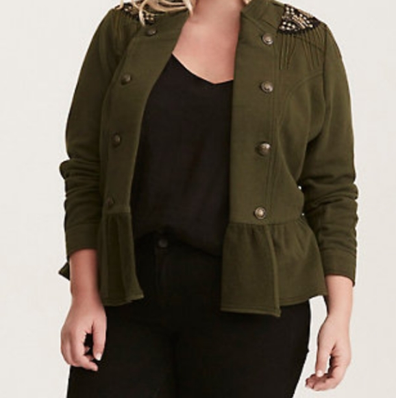 NEW Torrid 4X Olive Peplum Military Jacket - Picture 1 of 8